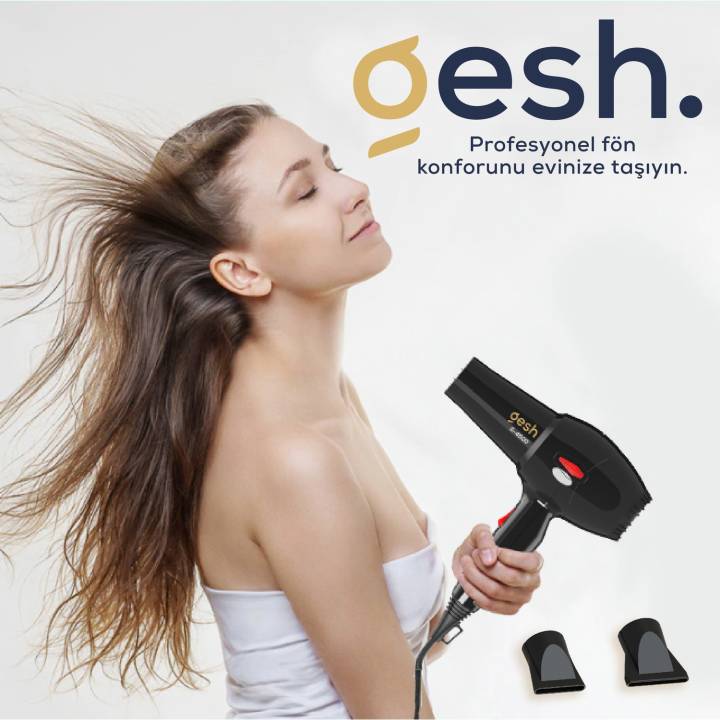 Gesh G-4500 Profesyonel Fön Makinesi 2500 Watt - Kuaför - Saç Kurutma Makinesi Gesh siyah