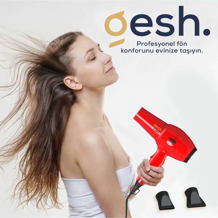 Gesh G-4500 Profesyonel Fön Makinesi 2500 Watt - Kuaför - Saç Kurutma Makinesi kırmızı